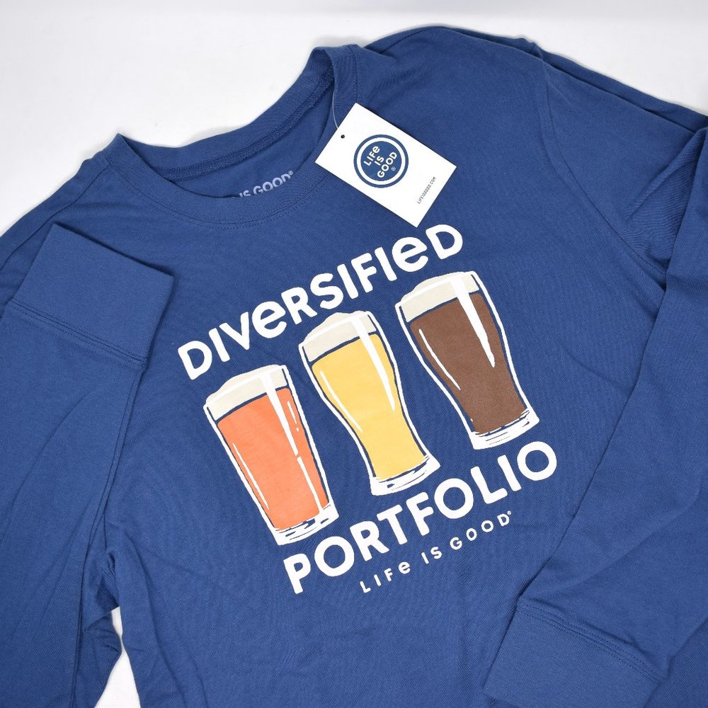 Life Is Good Diversified Beer Portfolio T Shirt Men Medium Long Sleeve Blue New